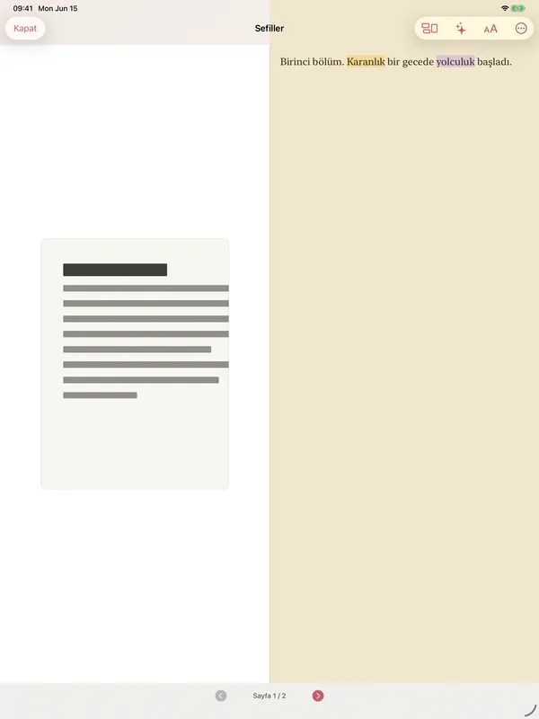 On iPad: the scanned page beside its text
