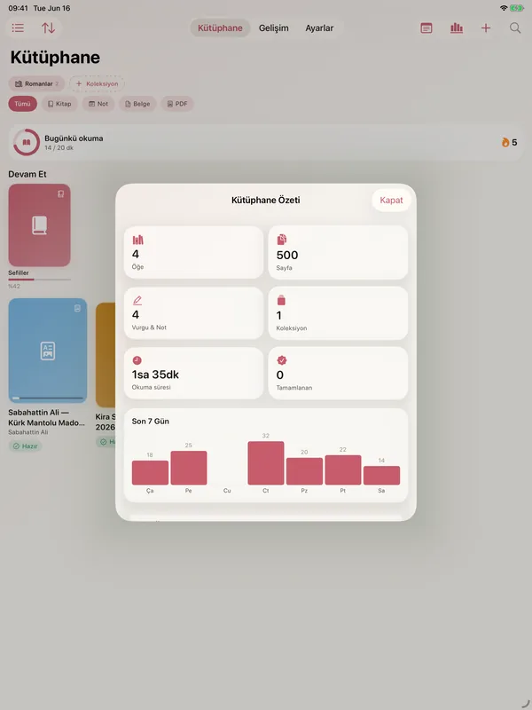 BooxiA on iPad: the library with its summary open