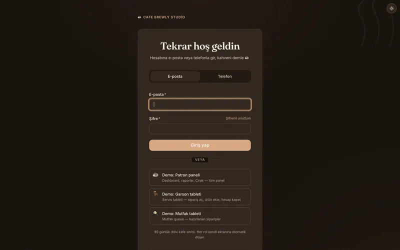 Signing in, one screen per role